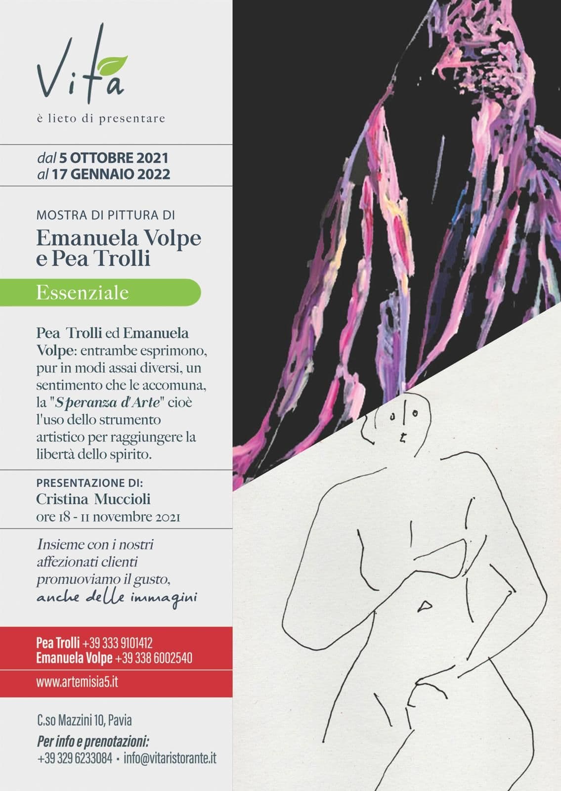 Mostra di pittura di Emanuela Volpe e Pea Trolli con schizzi e opere artistiche.