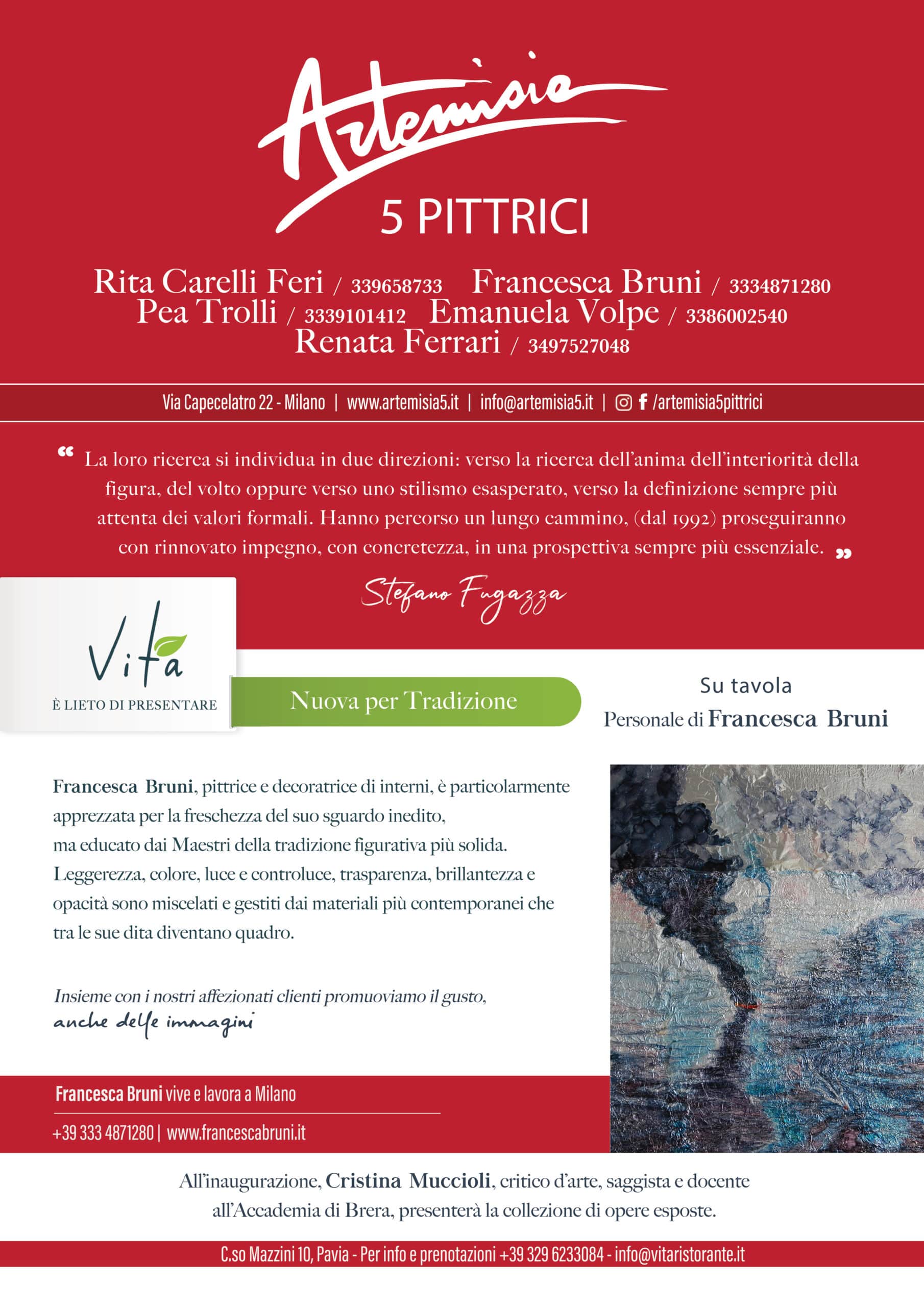Volantino del ristorante Vita con informazioni su pittori e contatti.