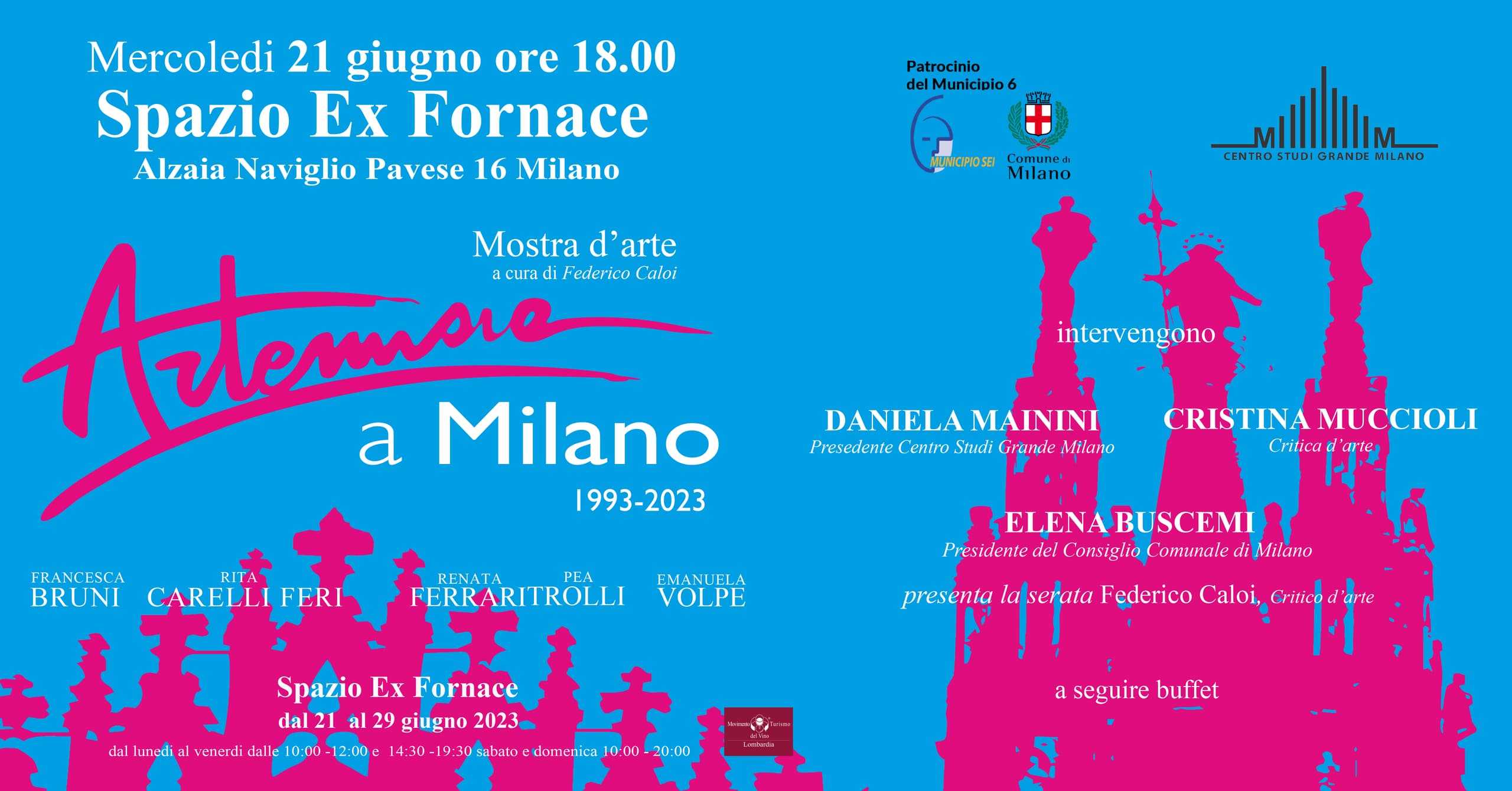 Event poster for 'Artemisia a Milano' featuring details of the art exhibition.