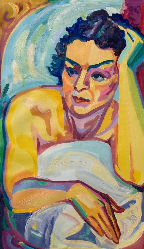 RENATA FERRARI Giallo Pazzia , olio su tela 46x80